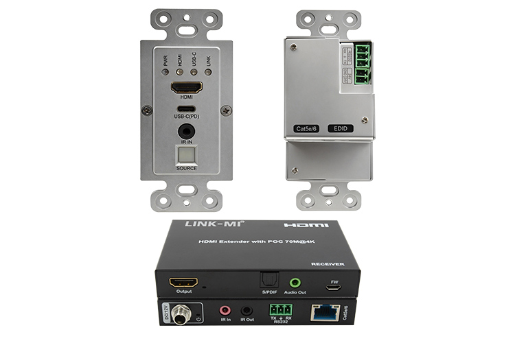 LINK-MI LM-EW63 HDMI2.0 + Type-C Extender Wallplate to Box Kit Support 70M 4K60Hz, POC, S/PDIF